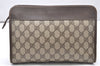 Authentic GUCCI Vintage Clutch Hand Bag Purse GG PVC Leather Brown 3140K