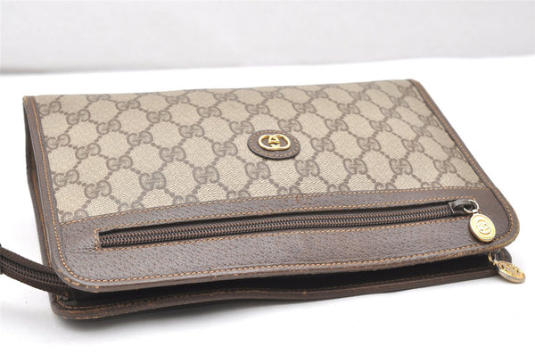 Authentic GUCCI Vintage Clutch Hand Bag Purse GG PVC Leather Brown 3140K