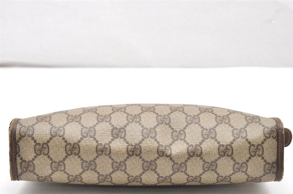 Authentic GUCCI Vintage Clutch Hand Bag Purse GG PVC Leather Brown 3140K