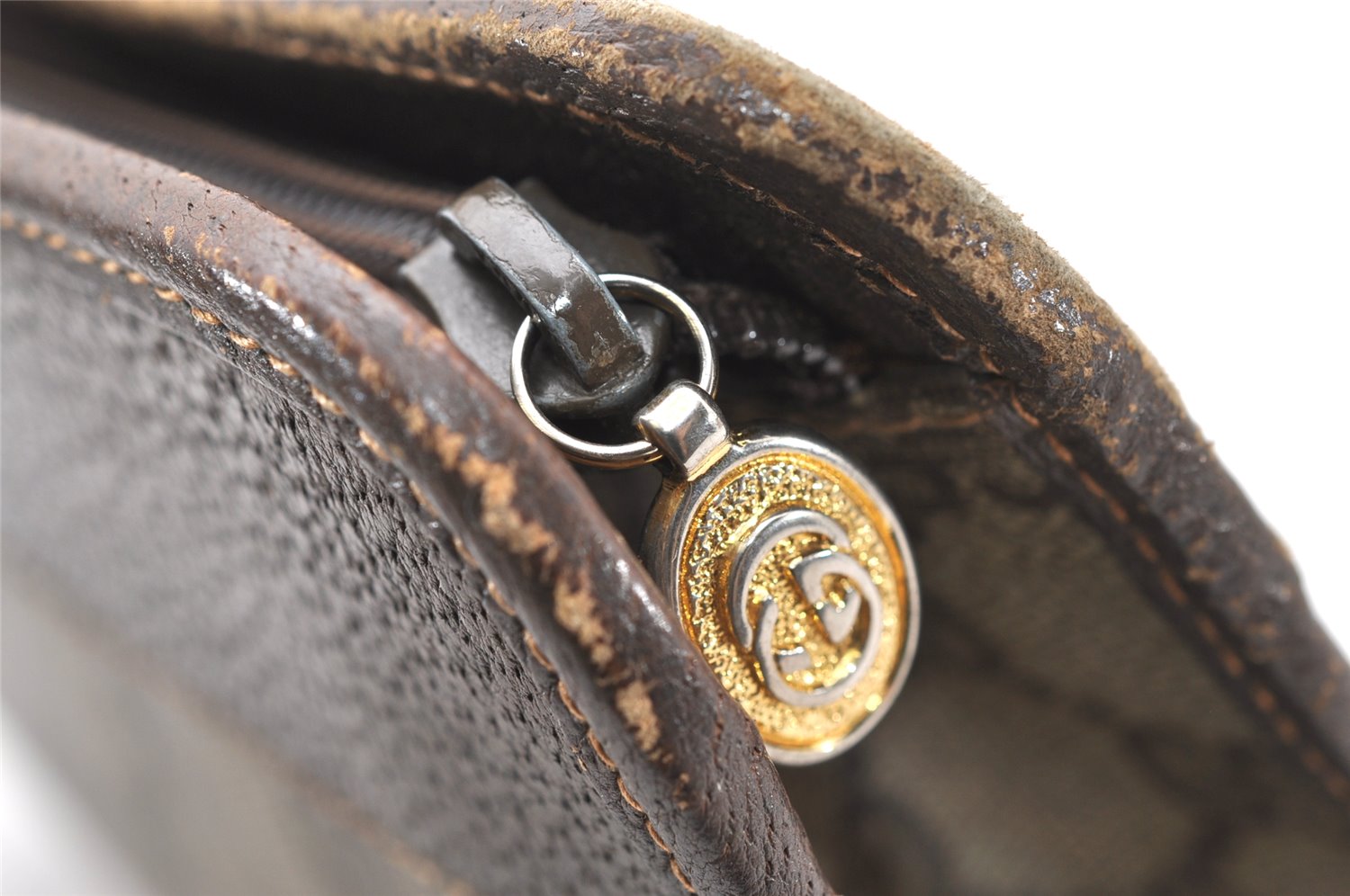 Authentic GUCCI Vintage Clutch Hand Bag Purse GG PVC Leather Brown 3140K