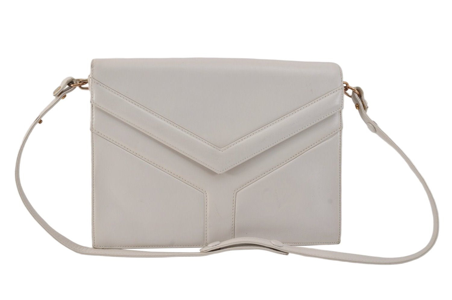 Authentic YVES SAINT LAURENT Shoulder Cross Body Bag Purse Leather White 3141K