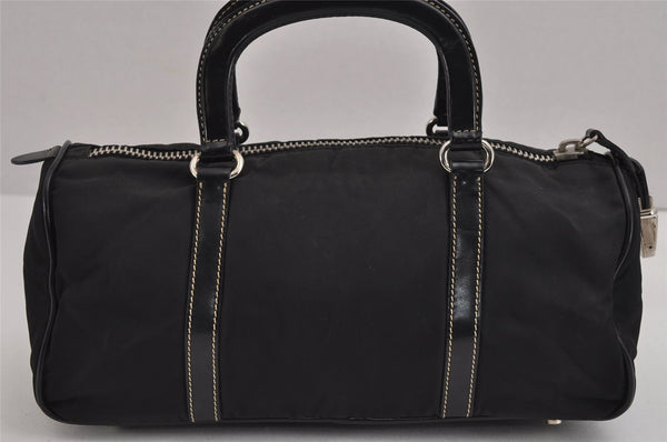 Authentic PRADA Vintage Nylon Tessuto Leather Hand Boston Bag Purse Black 3143J