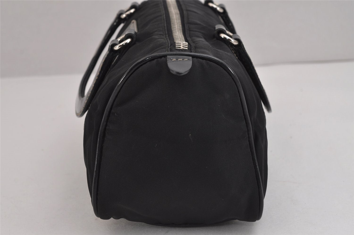 Authentic PRADA Vintage Nylon Tessuto Leather Hand Boston Bag Purse Black 3143J