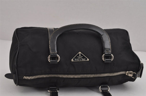 Authentic PRADA Vintage Nylon Tessuto Leather Hand Boston Bag Purse Black 3143J