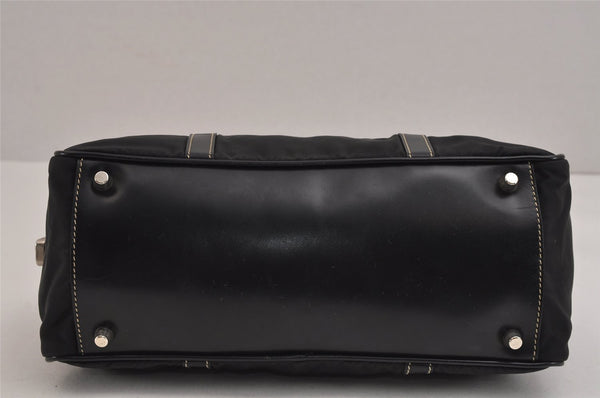 Authentic PRADA Vintage Nylon Tessuto Leather Hand Boston Bag Purse Black 3143J