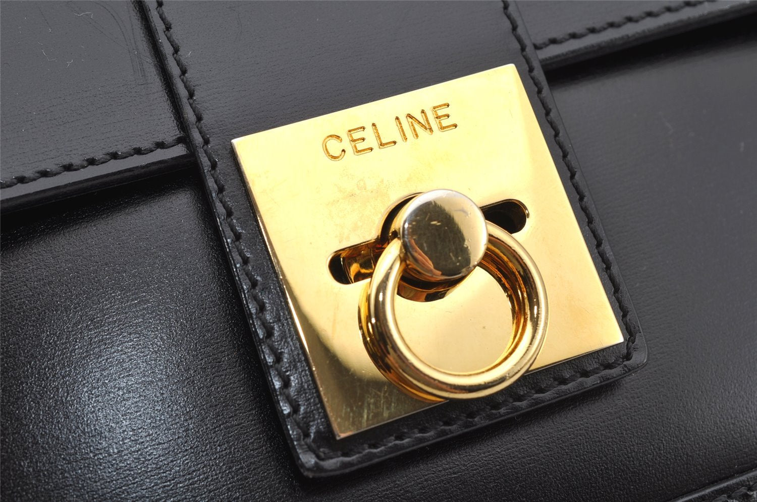 Authentic CELINE Vintage Shoulder Hand Bag Purse Leather Black 3145J