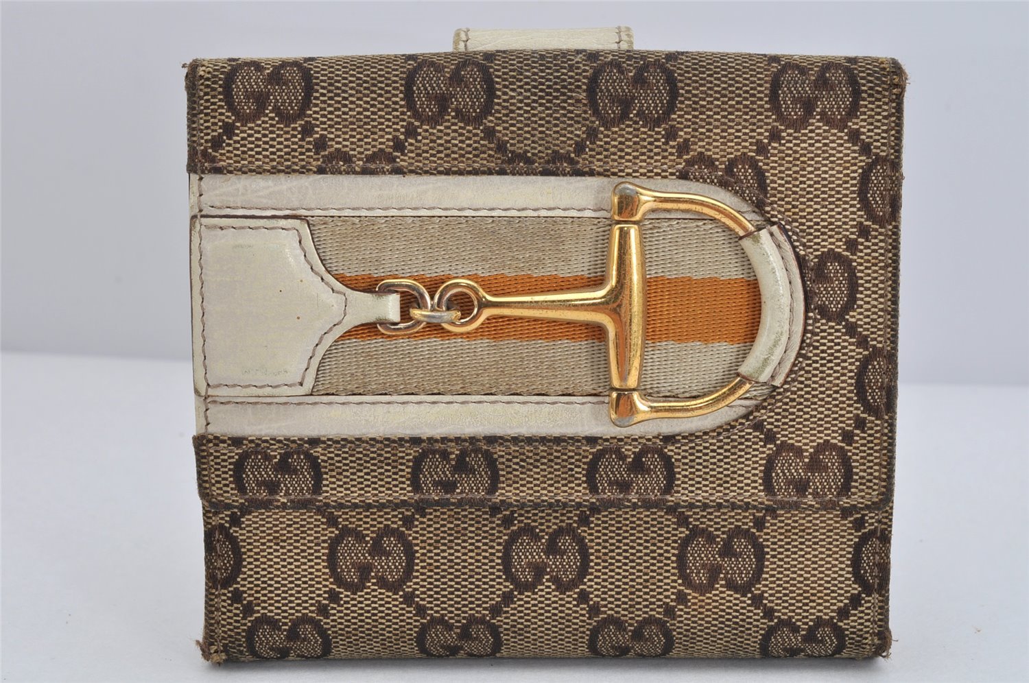 Authentic GUCCI Sherry Line Horsebit Wallet GG Canvas Leather 138029 Brown 3145K