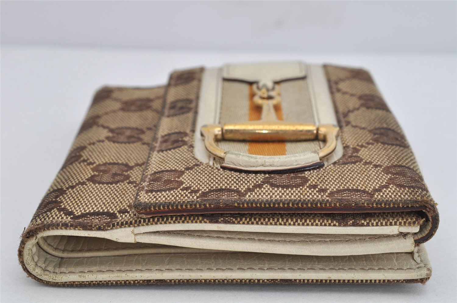 Authentic GUCCI Sherry Line Horsebit Wallet GG Canvas Leather 138029 Brown 3145K