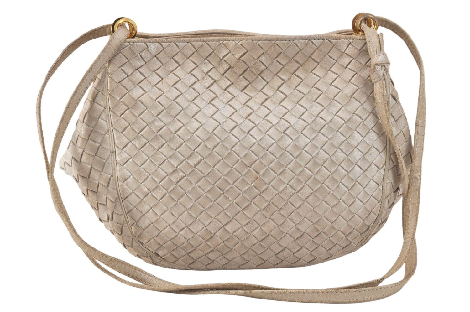 Authentic BOTTEGA VENETA Intrecciato Leather Shoulder Cross Body Bag White 3150K