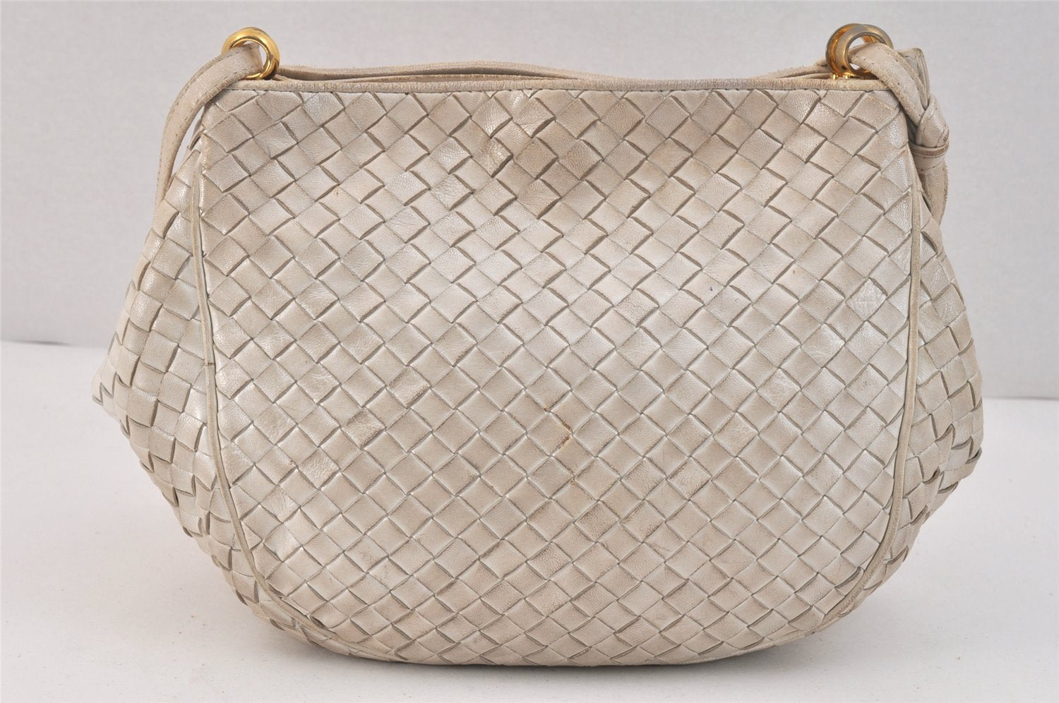 Authentic BOTTEGA VENETA Intrecciato Leather Shoulder Cross Body Bag White 3150K