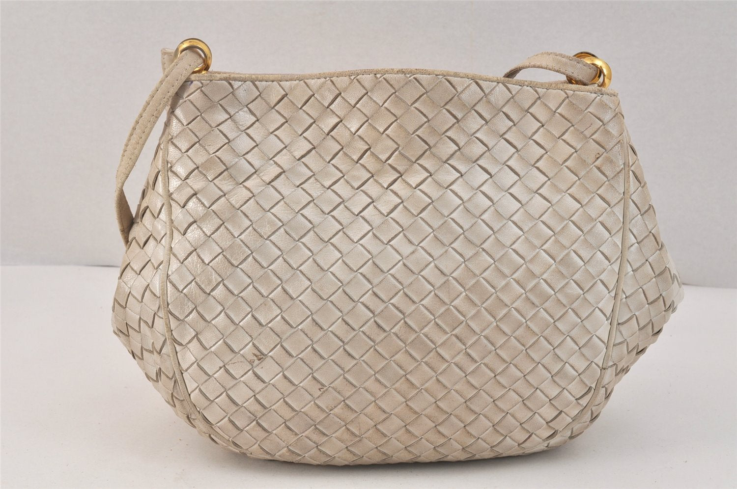 Authentic BOTTEGA VENETA Intrecciato Leather Shoulder Cross Body Bag White 3150K