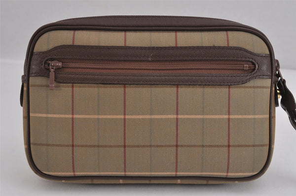 Authentic Burberrys Vintage Check Canvas Leather Clutch Hand Bag Khaki 3151J