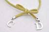 Authentic Christian Dior Choker Necklace Leather Light Green Silver Box 3151K