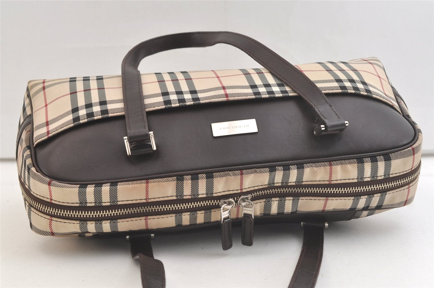 Authentic BURBERRY Nova Check Nylon Leather Shoulder Hand Bag Beige 3152K