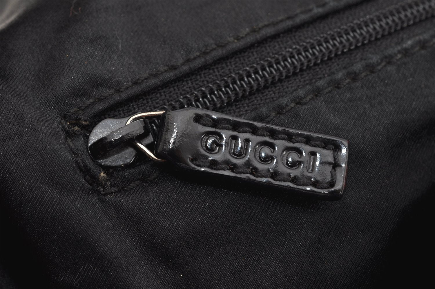 Authentic GUCCI Vintage Shoulder Hand Bag Purse Nylon Leather Black 3154K