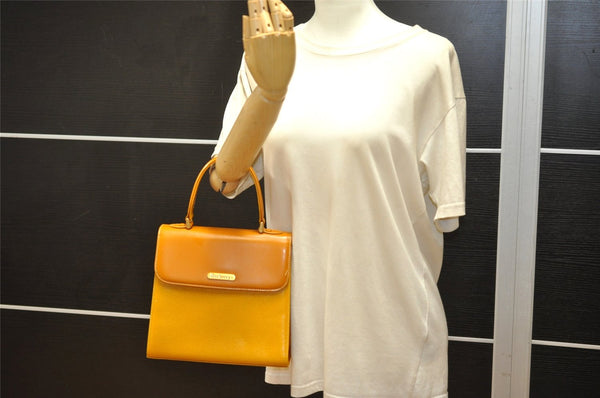 Authentic Burberrys Vintage Leather Hand Bag Purse Yellow 3156K
