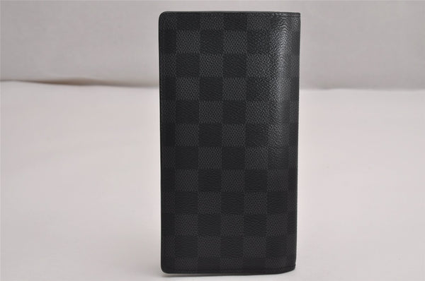 Authentic Louis Vuitton Damier Graphite Portefeuille Brazza N62665 Wallet 3157J