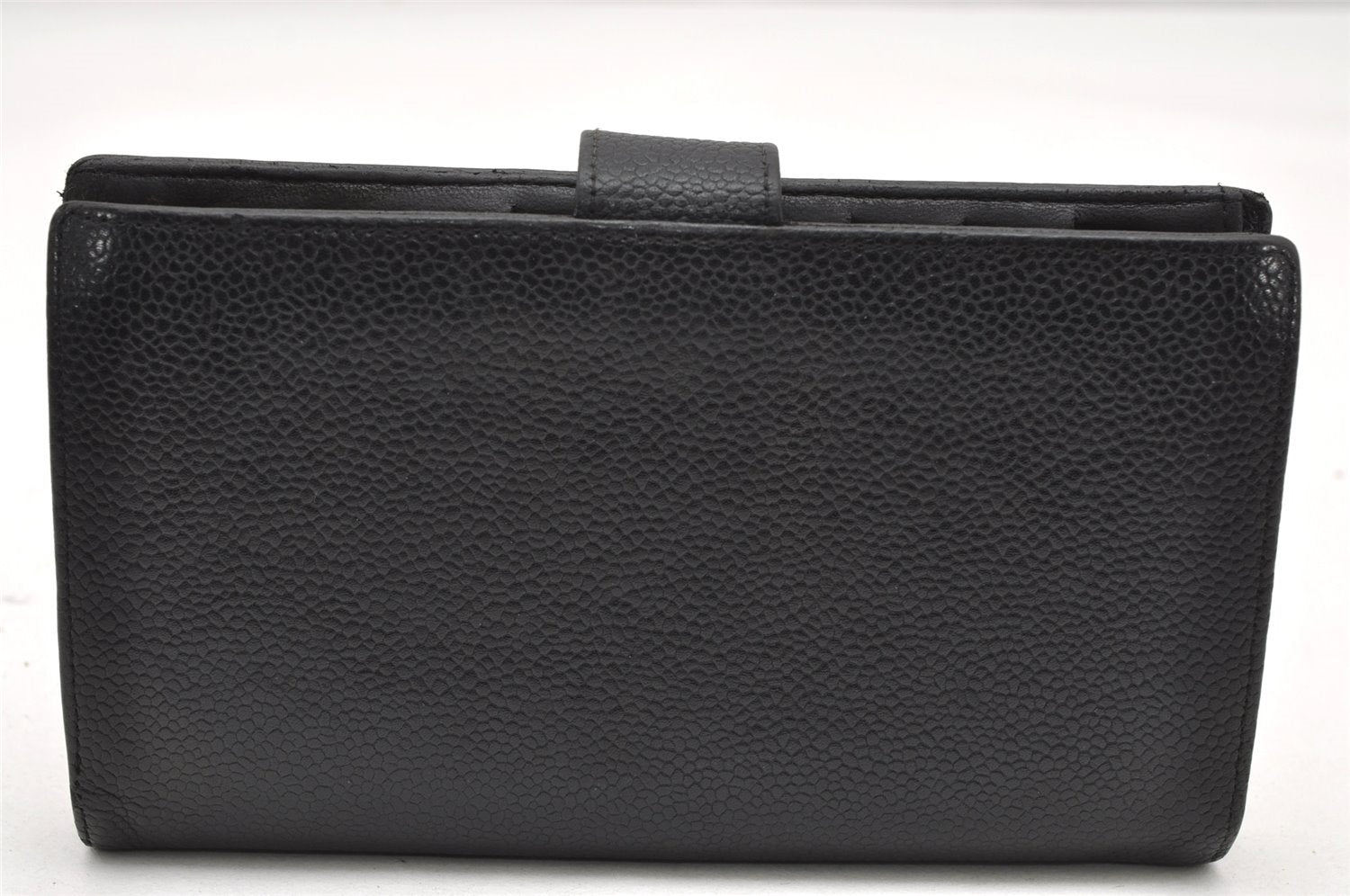 Authentic CHANEL Caviar Skin CC Logo Long Wallet Purse Black 3157K
