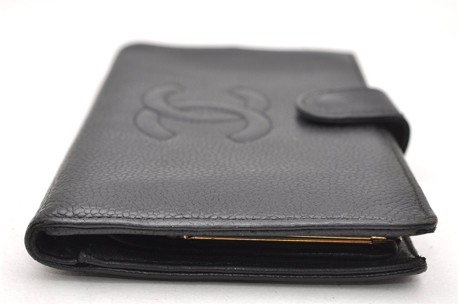Authentic CHANEL Caviar Skin CC Logo Long Wallet Purse Black 3157K