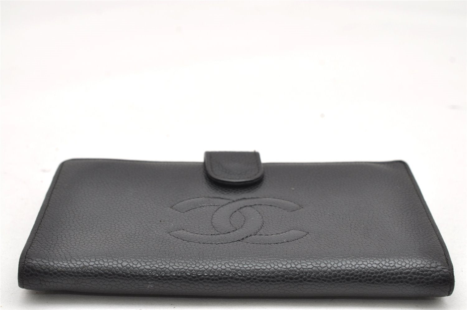Authentic CHANEL Caviar Skin CC Logo Long Wallet Purse Black 3157K