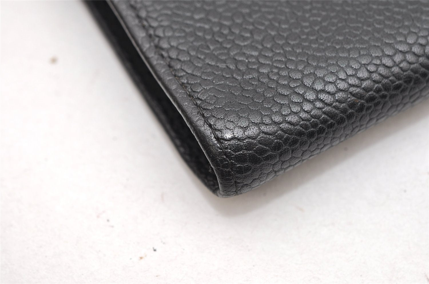 Authentic CHANEL Caviar Skin CC Logo Long Wallet Purse Black 3157K