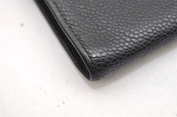 Authentic CHANEL Caviar Skin CC Logo Long Wallet Purse Black 3157K