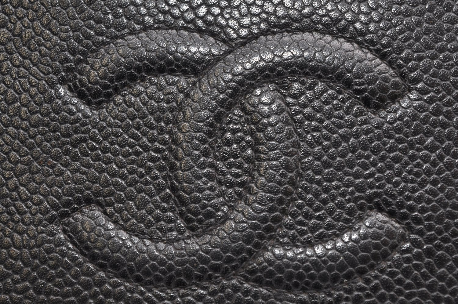 Authentic CHANEL Caviar Skin CC Logo Long Wallet Purse Black 3157K