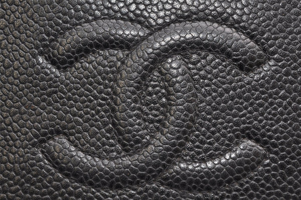 Authentic CHANEL Caviar Skin CC Logo Long Wallet Purse Black 3157K