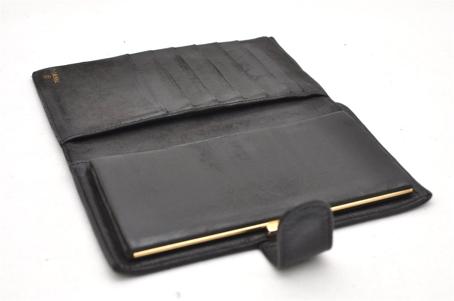 Authentic CHANEL Caviar Skin CC Logo Long Wallet Purse Black 3157K