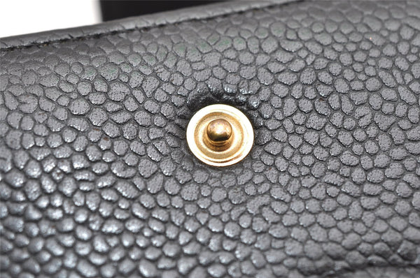 Authentic CHANEL Caviar Skin CC Logo Long Wallet Purse Black 3157K