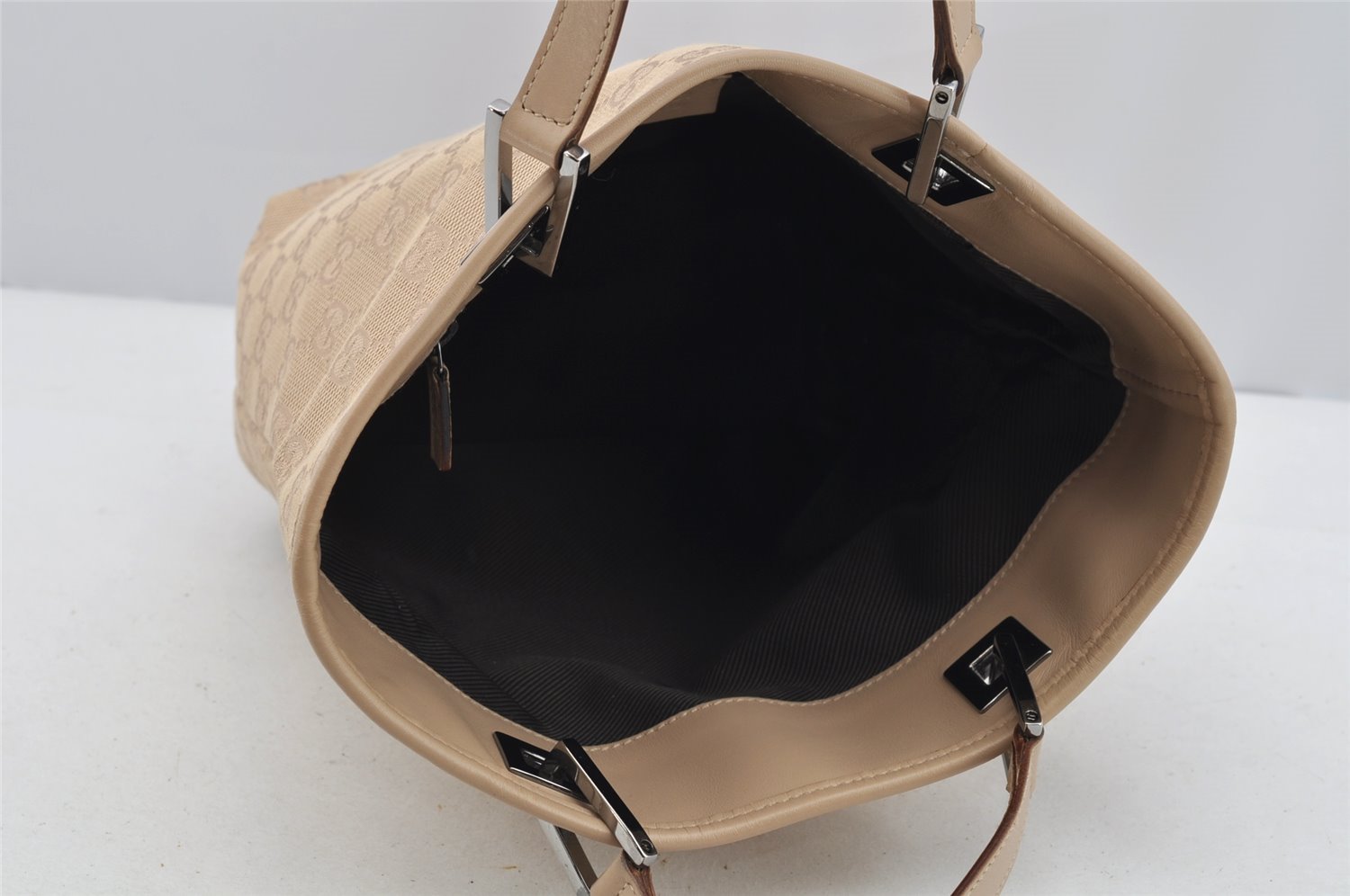 Authentic GUCCI Shoulder Tote Bag Purse GG Canvas Leather 31244 Beige 3159I