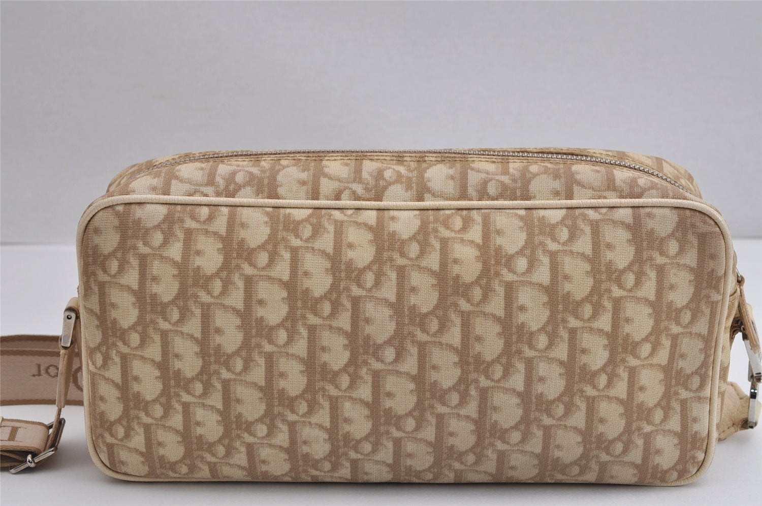 Authentic Christian Dior Trotter Shoulder Cross Bag PVC Leather Beige 3159J