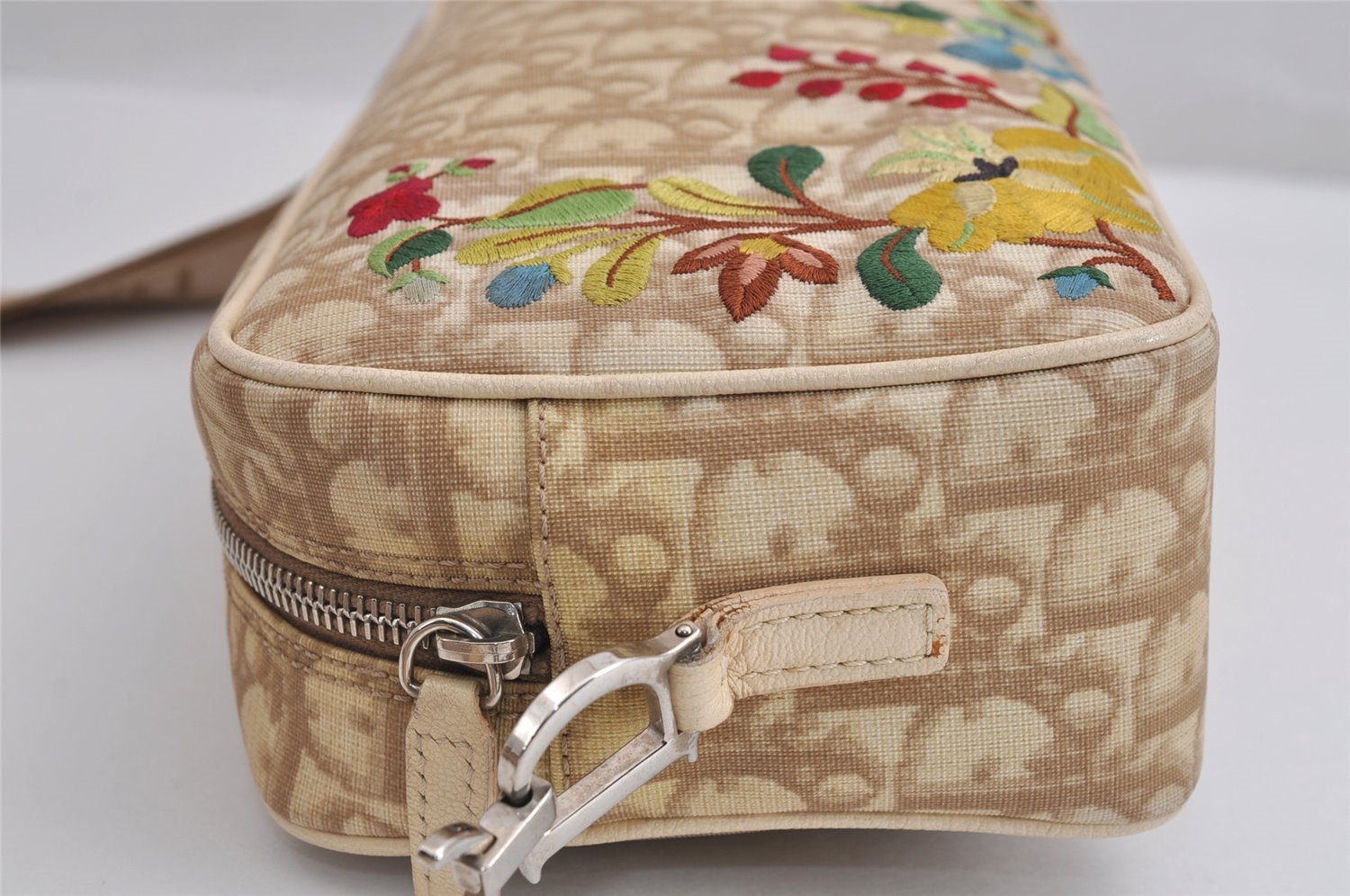 Authentic Christian Dior Trotter Shoulder Cross Bag PVC Leather Beige 3159J