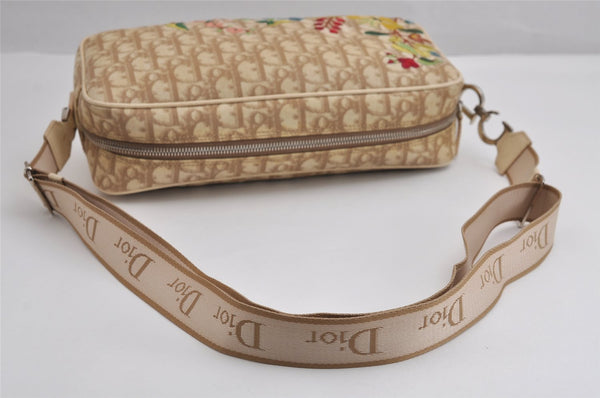 Authentic Christian Dior Trotter Shoulder Cross Bag PVC Leather Beige 3159J