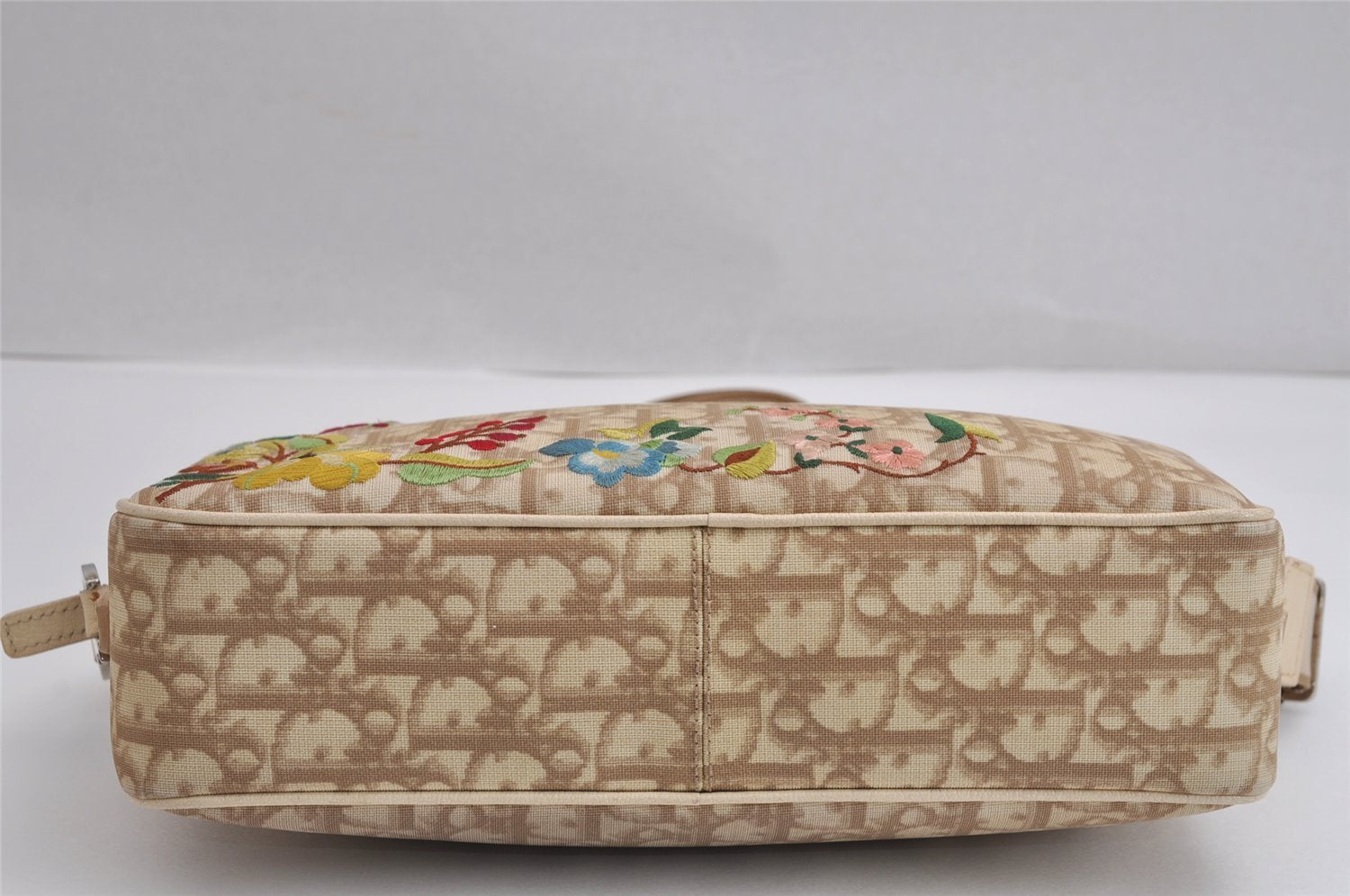 Authentic Christian Dior Trotter Shoulder Cross Bag PVC Leather Beige 3159J