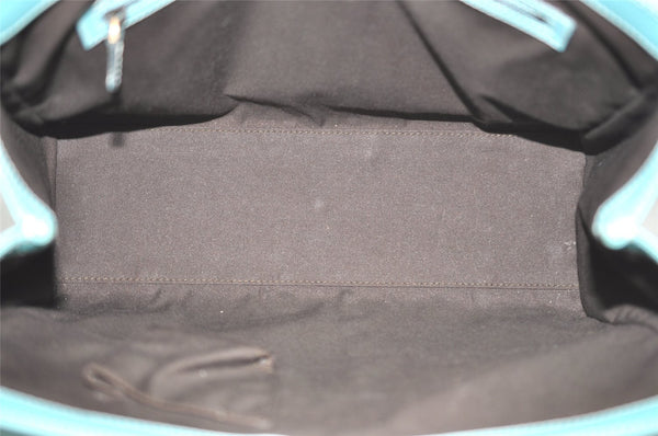 Authentic GUCCI Vintage Hand Tote Bag Leather Canvas 120897 Light Blue 3160I