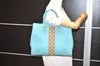 Authentic GUCCI Vintage Hand Tote Bag Leather Canvas 120897 Light Blue 3160I
