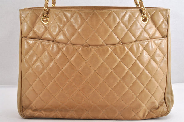 Authentic CHANEL Vintage Calf Skin Matelasse Chain Shoulder Tote Bag Beige 3163M