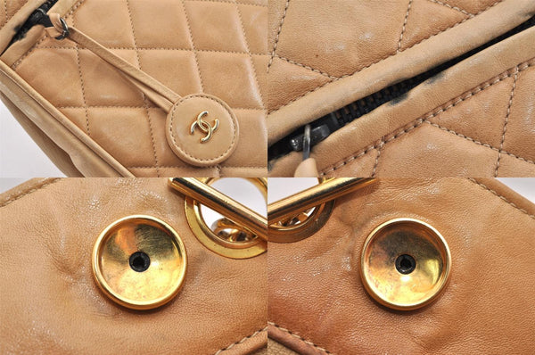 Authentic CHANEL Vintage Calf Skin Matelasse Chain Shoulder Tote Bag Beige 3163M