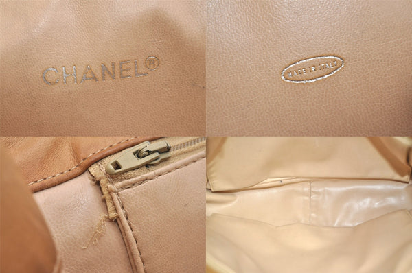 Authentic CHANEL Vintage Calf Skin Matelasse Chain Shoulder Tote Bag Beige 3163M
