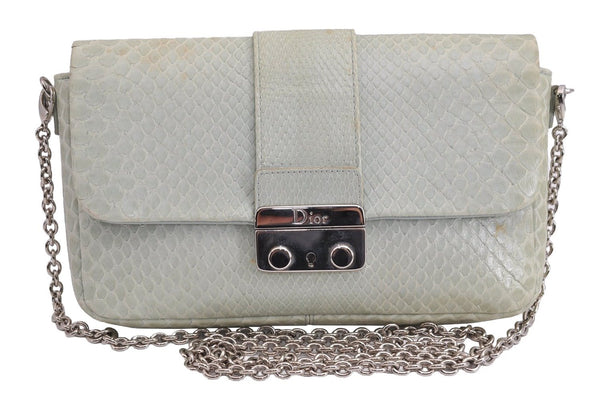 Authentic Christian Dior Chain Shoulder Cross Body Bag Leather Light Green 3170J