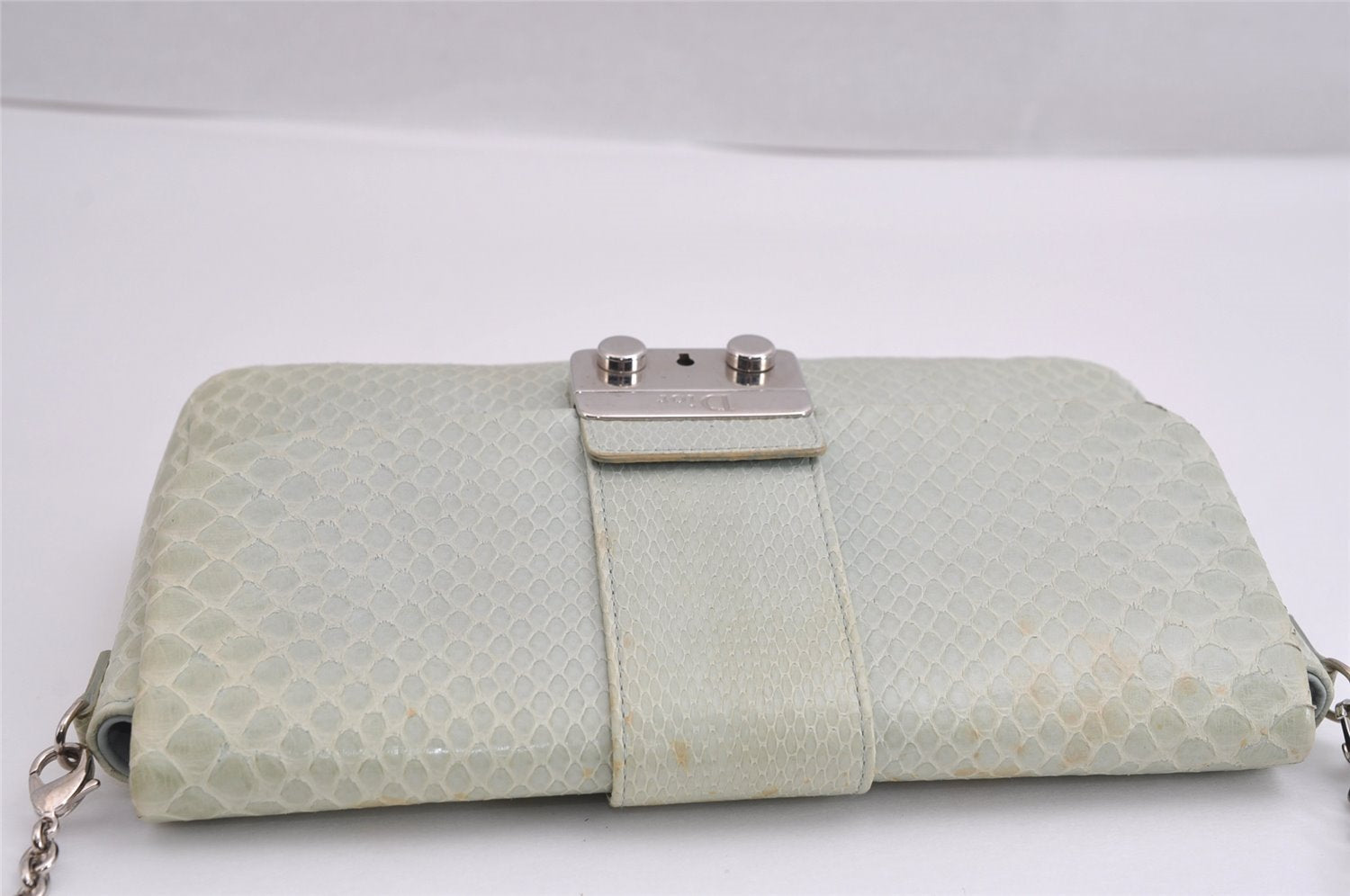 Authentic Christian Dior Chain Shoulder Cross Body Bag Leather Light Green 3170J