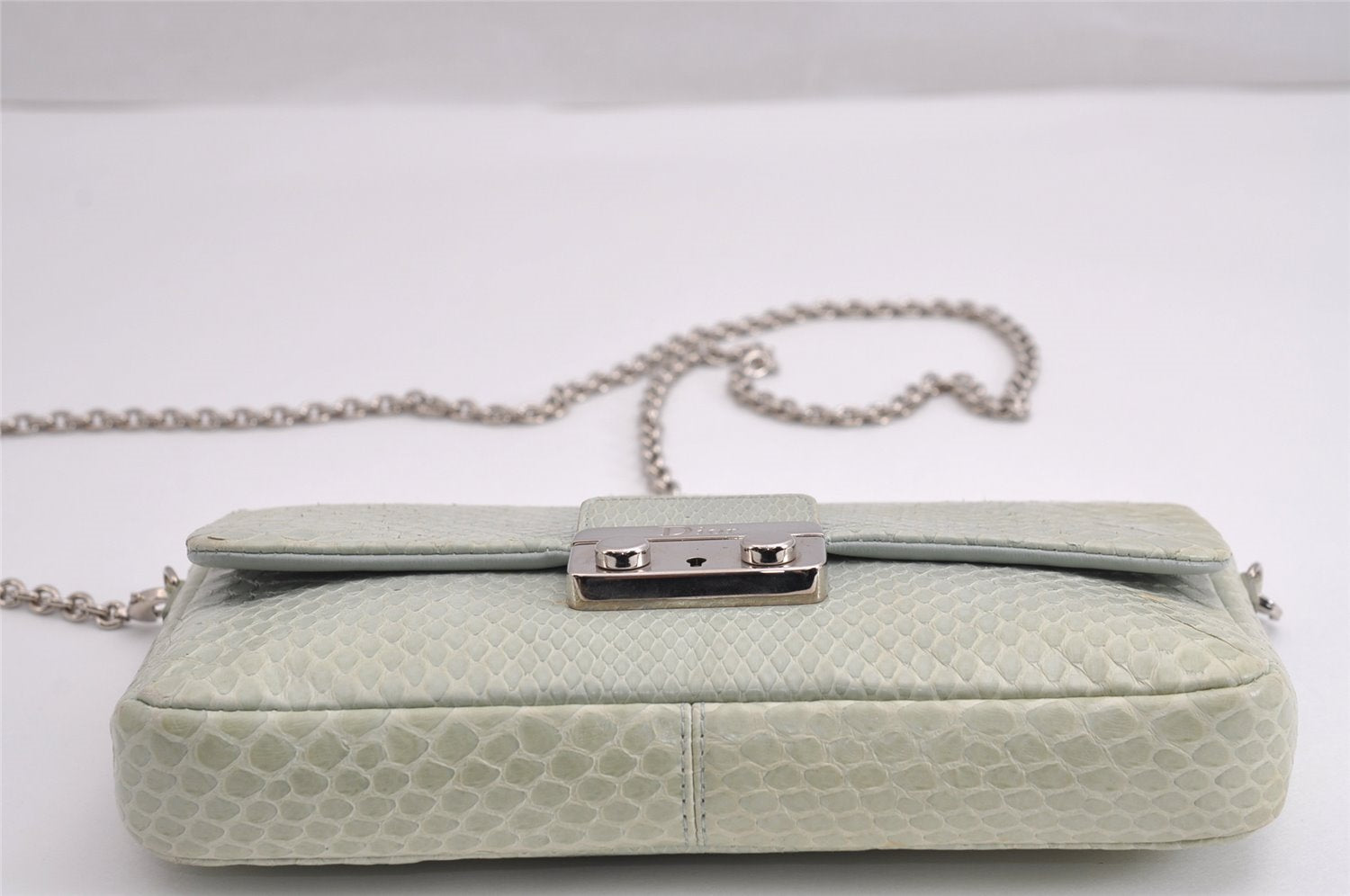 Authentic Christian Dior Chain Shoulder Cross Body Bag Leather Light Green 3170J