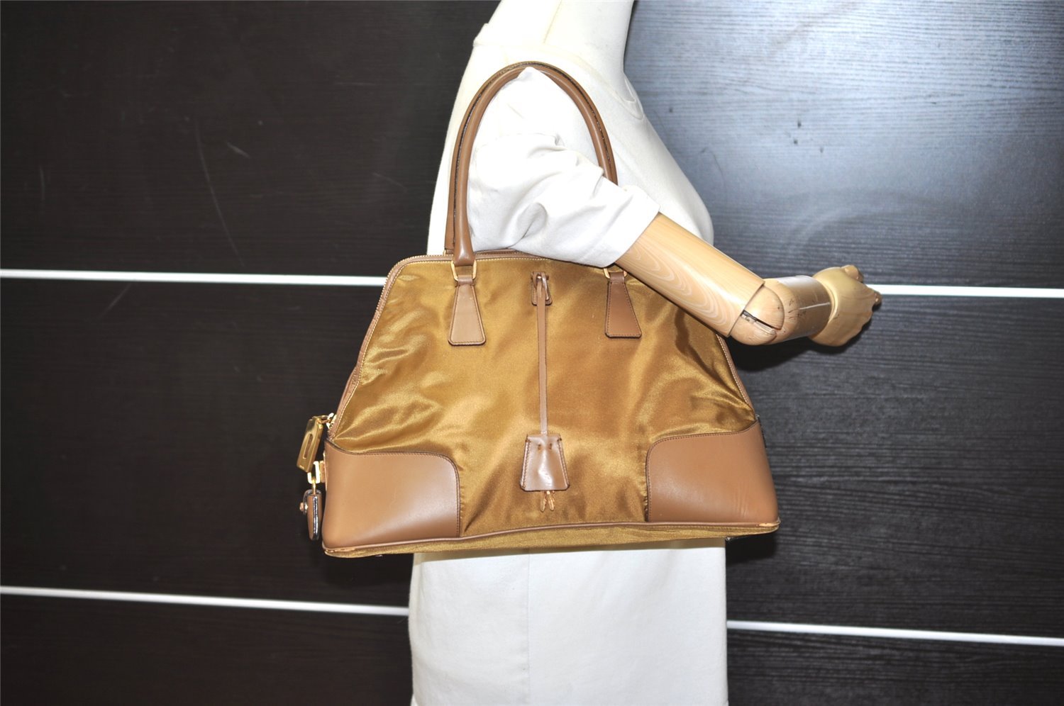 Authentic PRADA Vintage Nylon Tessuto Leather Shoulder Hand Bag Brown 3172I