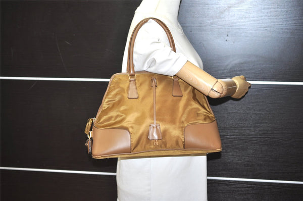 Authentic PRADA Vintage Nylon Tessuto Leather Shoulder Hand Bag Brown 3172I