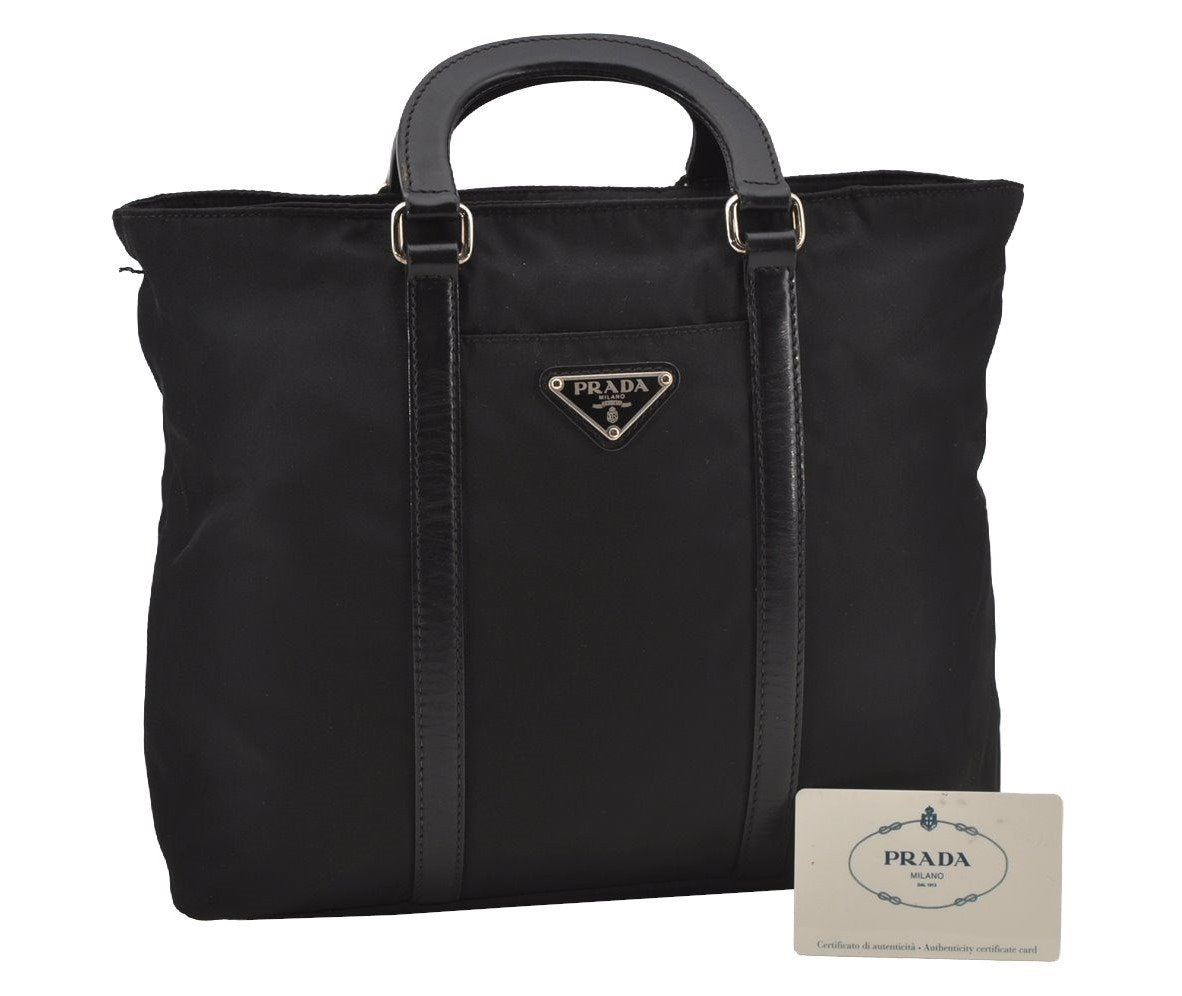 Authentic PRADA Nylon Tessuto Leather 2Way Tote Hand Bag BN1066 Black 3180J