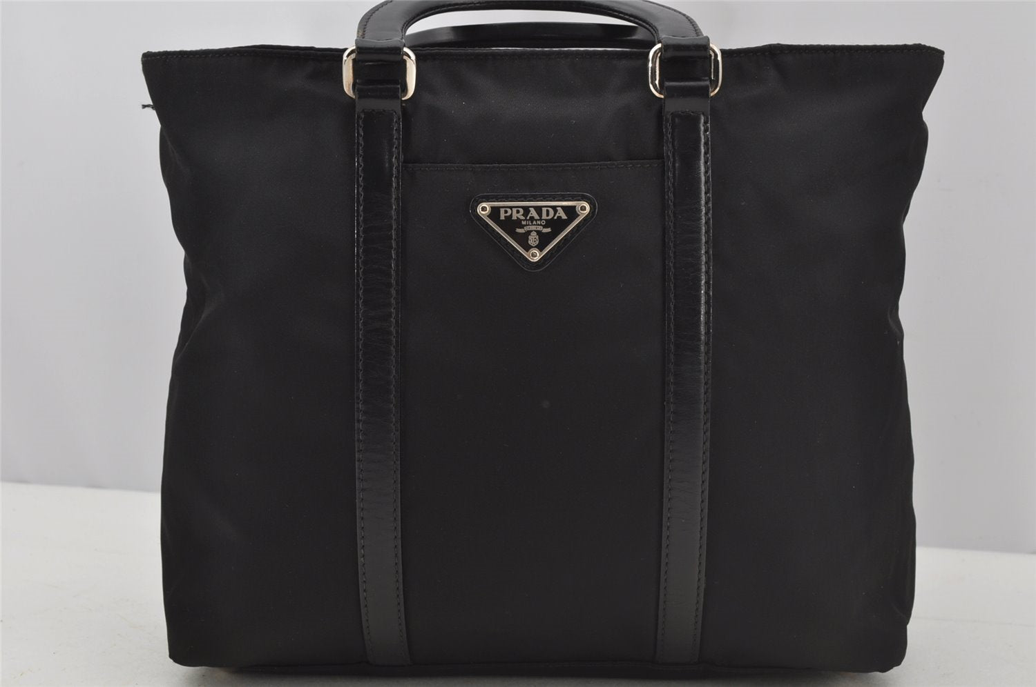 Authentic PRADA Nylon Tessuto Leather 2Way Tote Hand Bag BN1066 Black 3180J