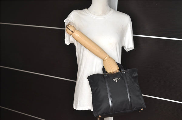 Authentic PRADA Nylon Tessuto Leather 2Way Tote Hand Bag BN1066 Black 3180J
