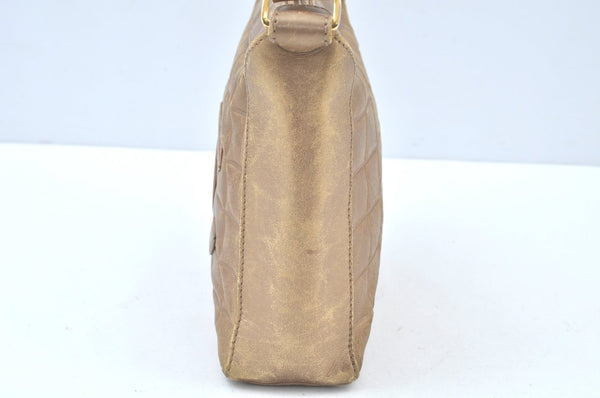 Authentic CHANEL Chocolate Bar Calf Skin CC Logo Shoulder Hand Bag Gold 3181J