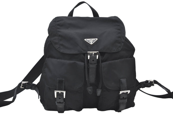 Authentic PRADA Vintage Nylon Tessuto Leather Drawstring Backpack Black 3184J